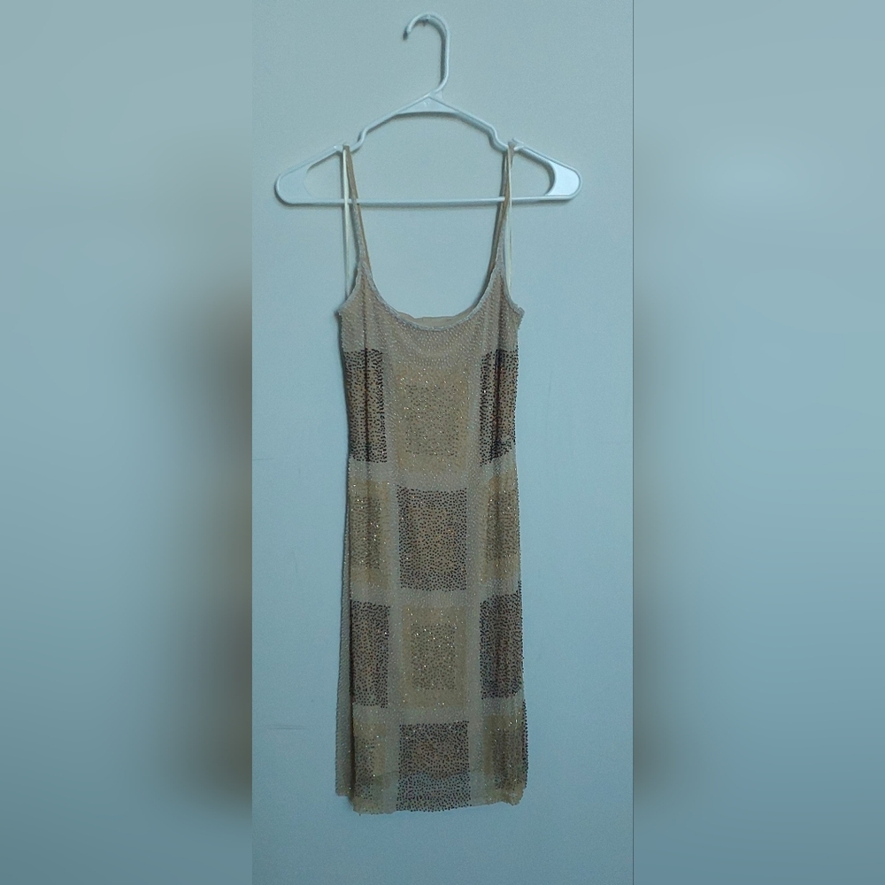 Sue Wong Beige & Brown Mini Dress Hand Beaded Size 2